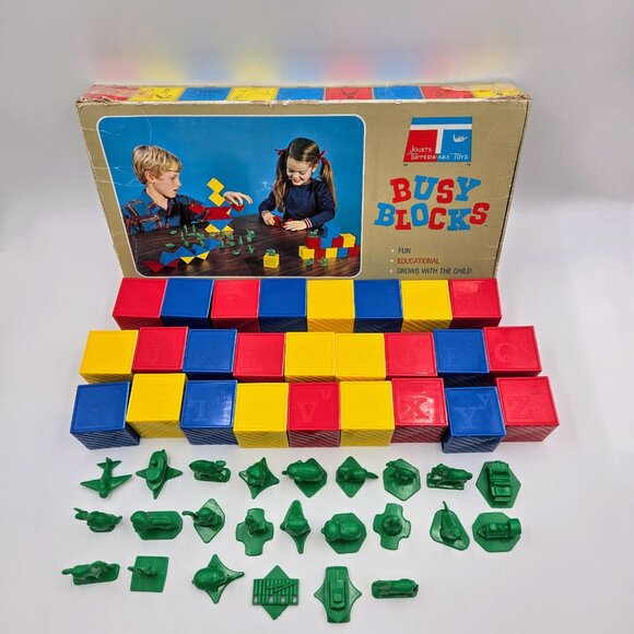 1970s Tupperware ABC Busy Blocks Missing I and R Green Figures Tupper Toys Box - Picture 9 of 16